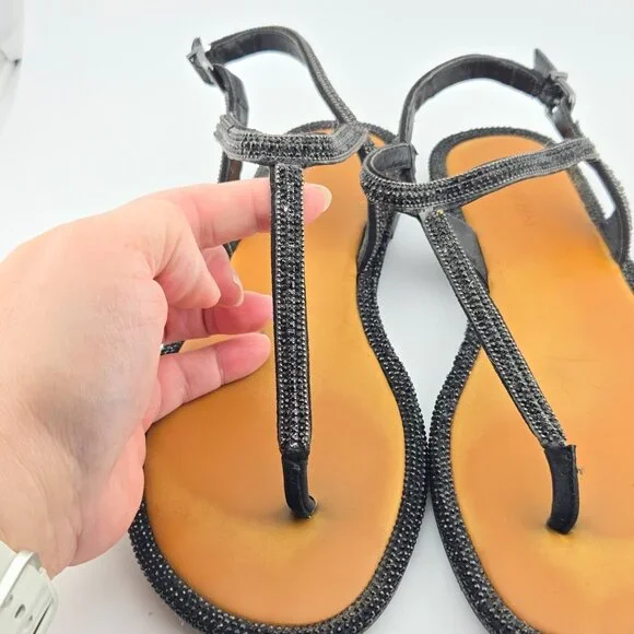 Gianni Bini Avellia Black Jewel Embellished T-Strap Sandals โ Women's Size 8M - Picture 2 of 14